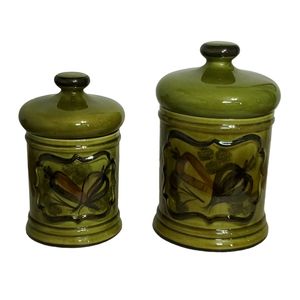 Vintage Los Angeles Pottery Mid Century 2pc Canister Set 1963 Green #806 #807